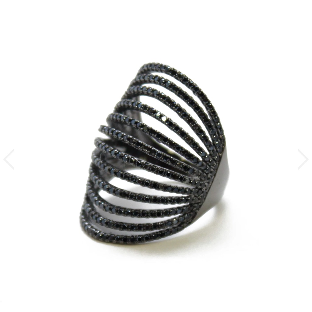 Noir Jewelry Gunmetal Wave Ring With Clear Stones